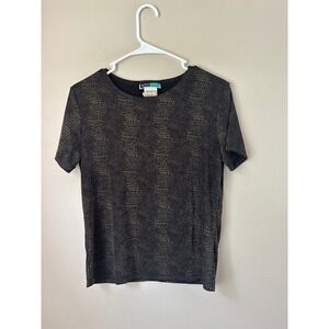 Jessica Stevens Womens Top Large Black Gold‎ Snake Print Short Sleeve